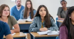 Students sitting in a classroom